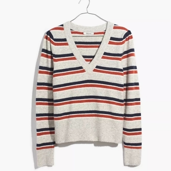 MADEWELL Striped Westgate V-Neck Sweater S - Picture 5 of 12